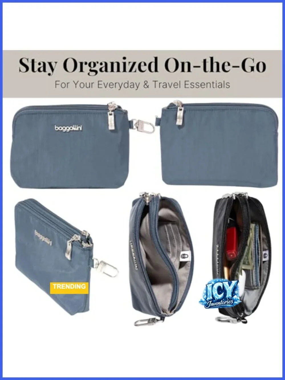 RFID Travel Wristlet Wallet with Detachable Clip, Lightweight